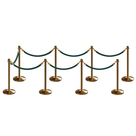 MONTOUR LINE Stanchion Post and Rope Kit Sat.Brass, 8 Crown Top 7 Green Rope C-Kit-8-SB-CN-7-PVR-GN-PB